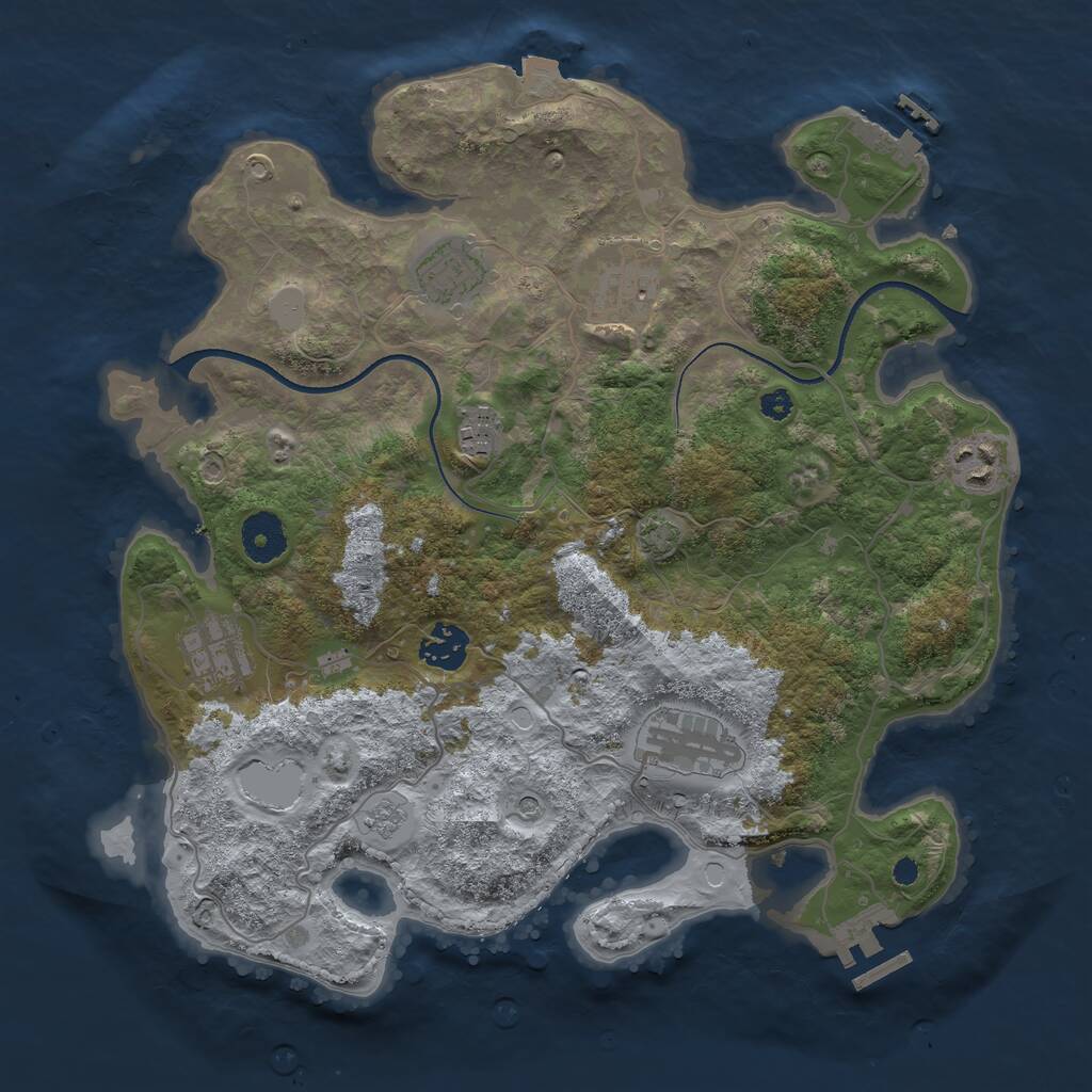 Rust Map: Procedural Map, Size: 3450, Seed: 95433118, 13 Monuments