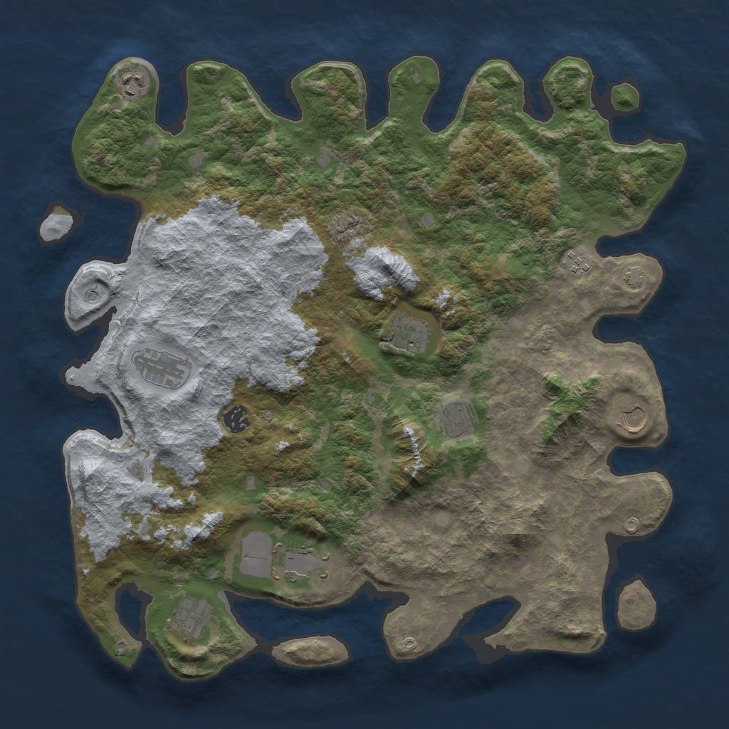 Rust Map: Barren, Size: 4250, Seed: 62001456, 13 Monuments