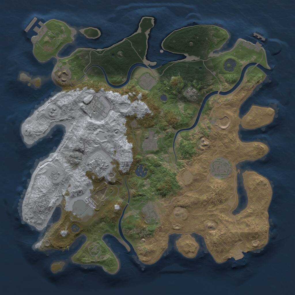 Rust Map: Procedural Map, Size: 3500, Seed: 1080297211, 18 Monuments