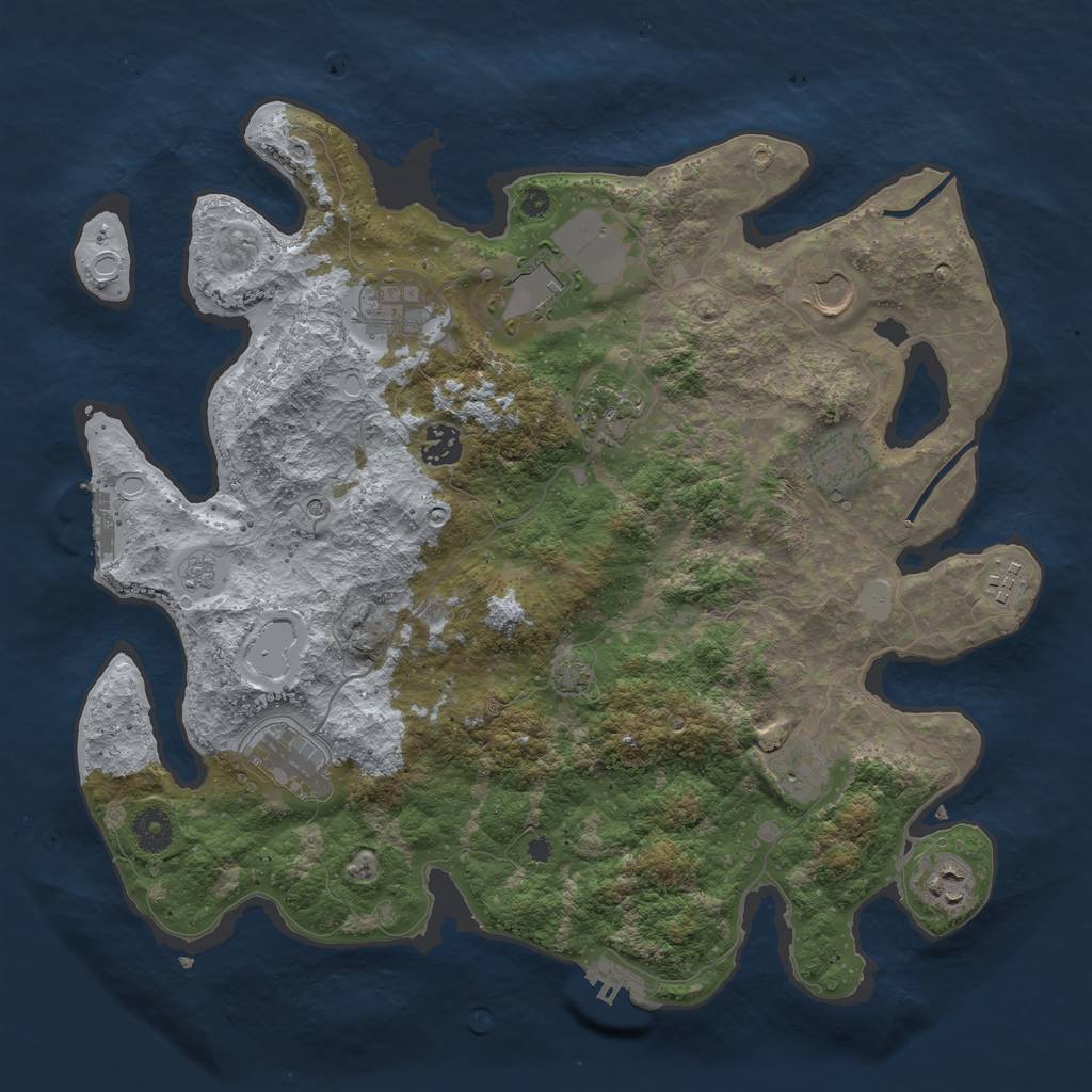 Rust Map: Procedural Map, Size: 3850, Seed: 71232120, 18 Monuments