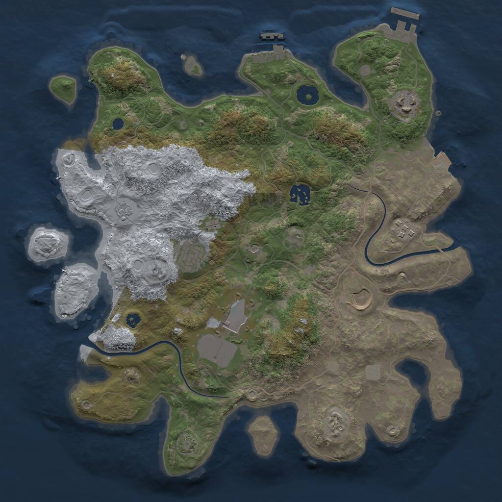 Rust Map: Procedural Map, Size: 3500, Seed: 55323, 12 Monuments