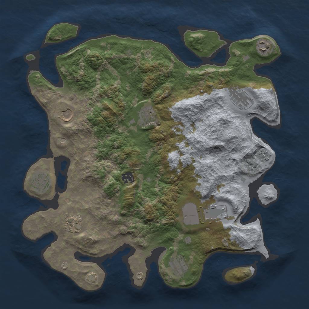 Rust Map: Barren, Size: 3700, Seed: 669381444, 14 Monuments