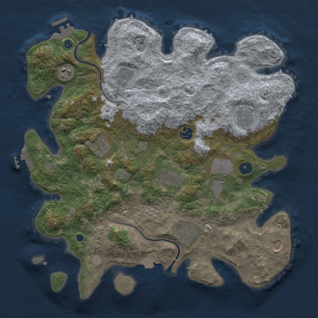 Rust Map: Procedural Map, Size: 3850, Seed: 391443000, 16 Monuments