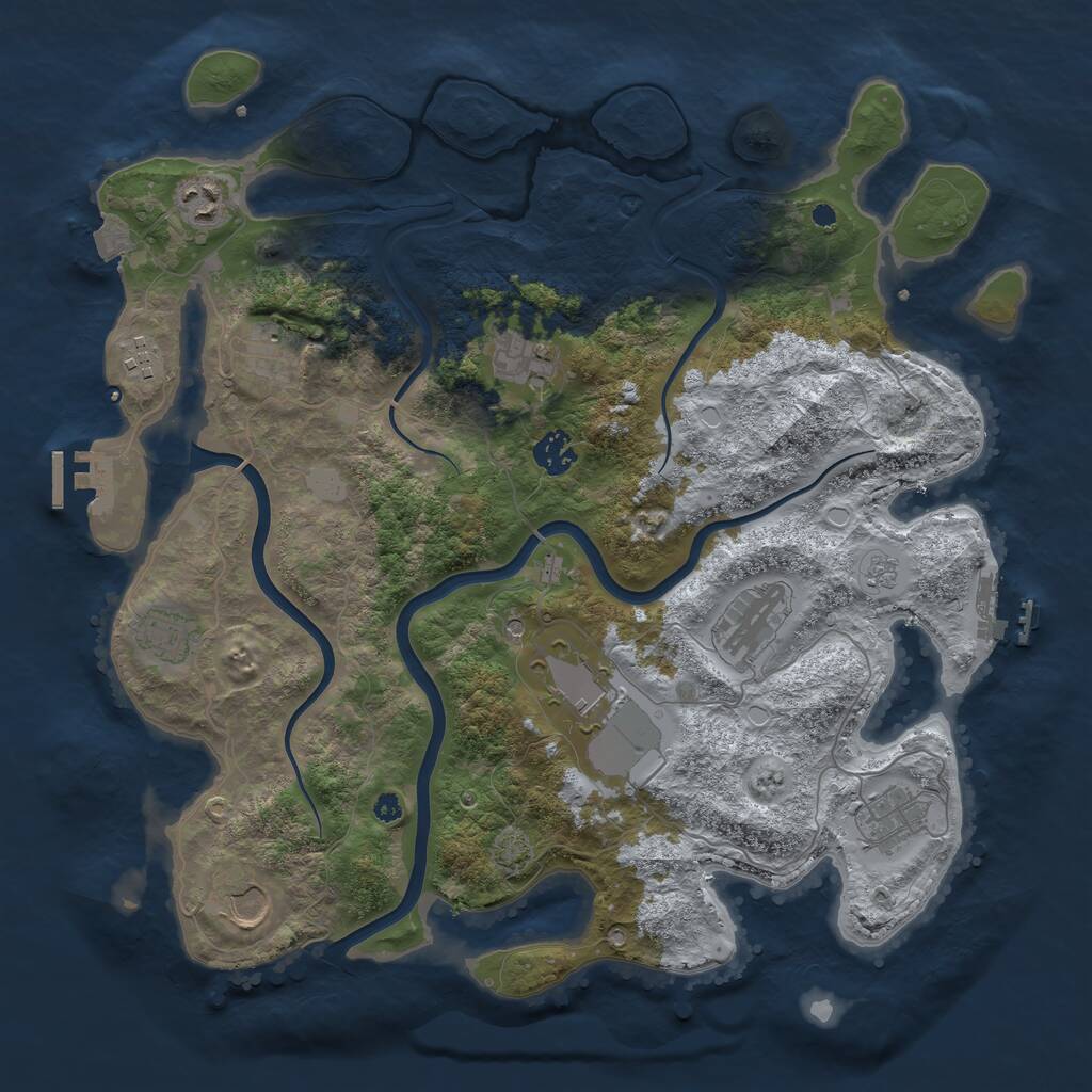 Rust Map: Procedural Map, Size: 3850, Seed: 416903921, 16 Monuments