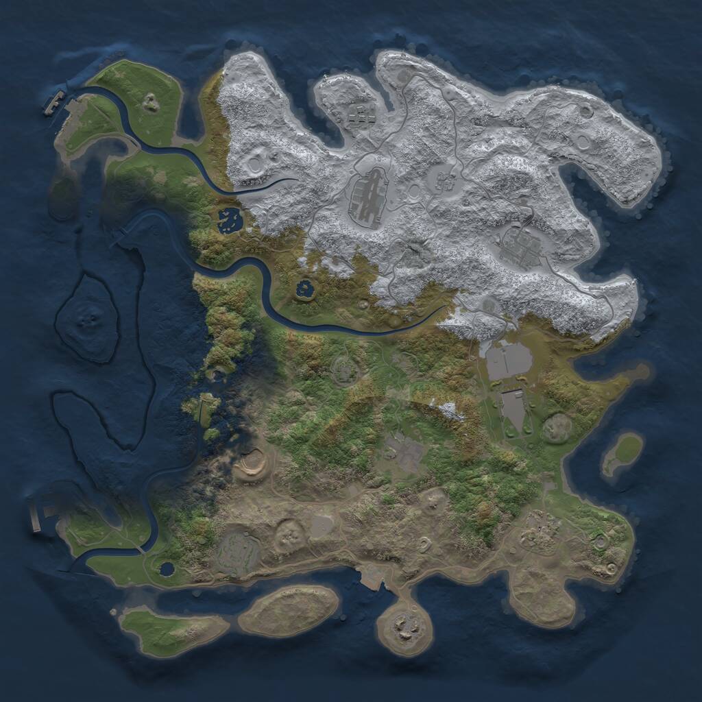 Rust Map: Procedural Map, Size: 3950, Seed: 53965203, 16 Monuments