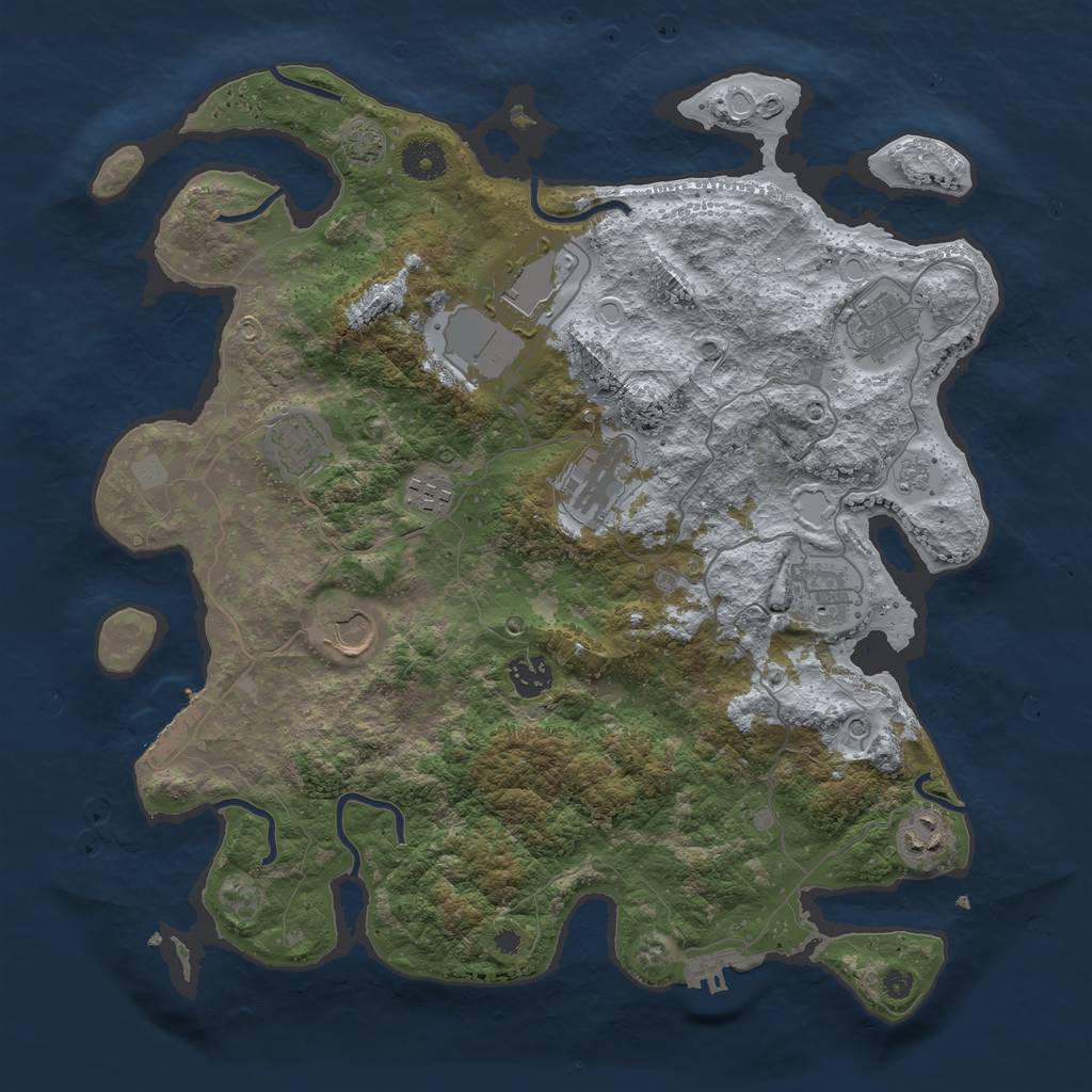 Rust Map: Procedural Map, Size: 3800, Seed: 2228078, 17 Monuments