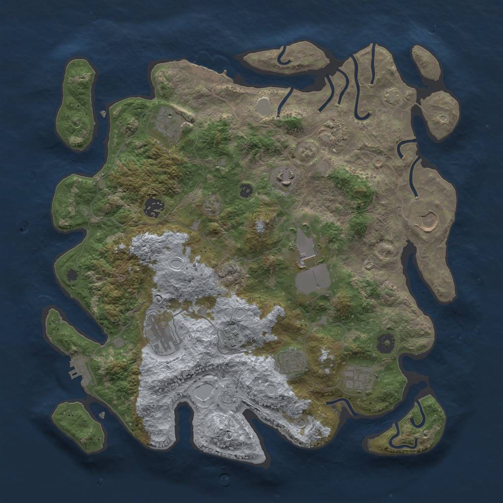Rust Map: Procedural Map, Size: 3800, Seed: 44793365, 18 Monuments