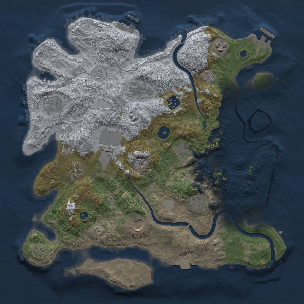 Rust Map: Procedural Map, Size: 3700, Seed: 1864413635, 16 Monuments
