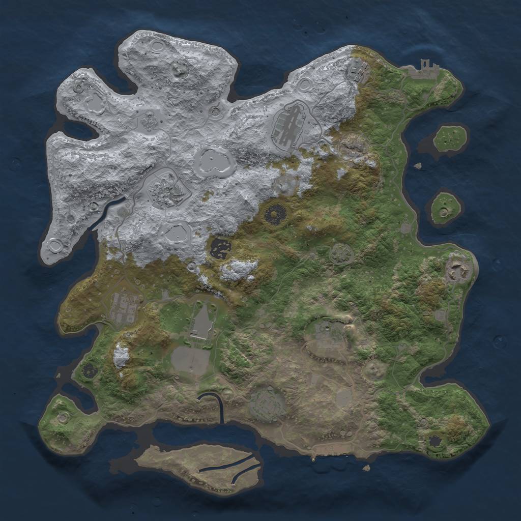 Rust Map: Procedural Map, Size: 3700, Seed: 1864413635, 17 Monuments