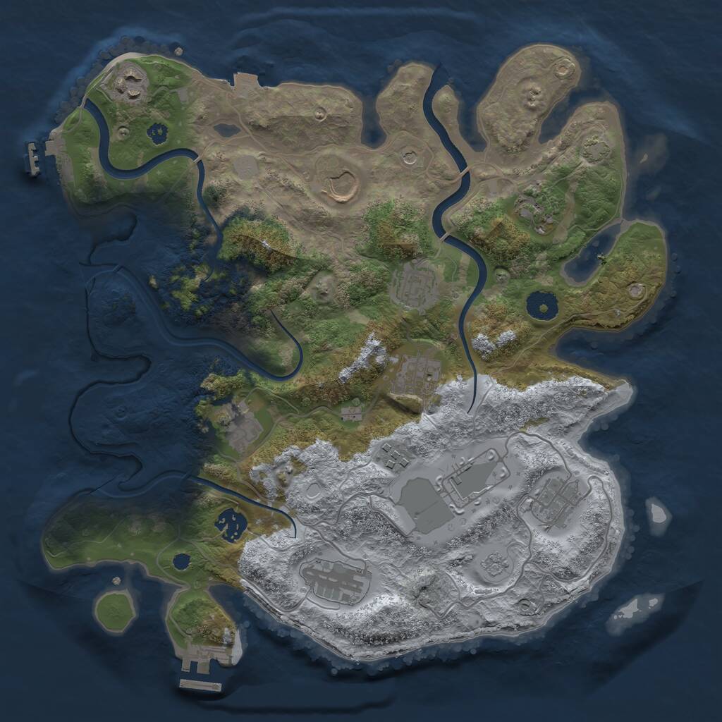 Rust Map: Procedural Map, Size: 3500, Seed: 906408300, 17 Monuments