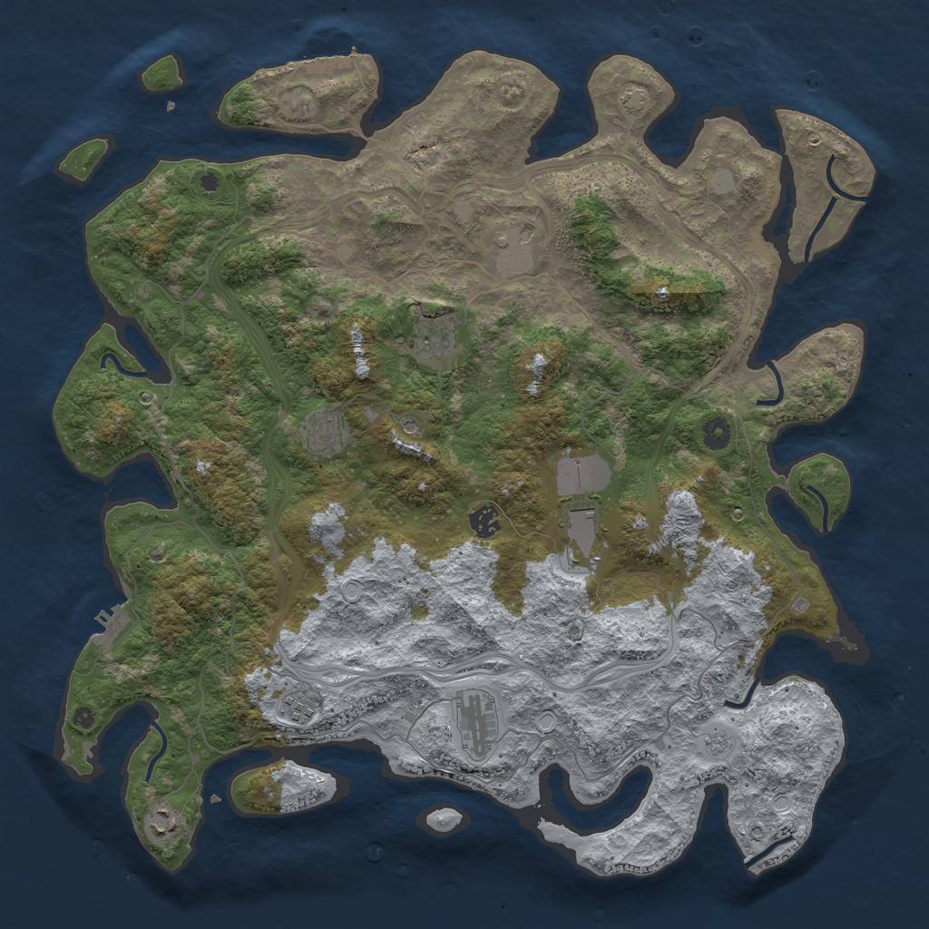 Rust Map: Procedural Map, Size: 4500, Seed: 1208436337, 16 Monuments