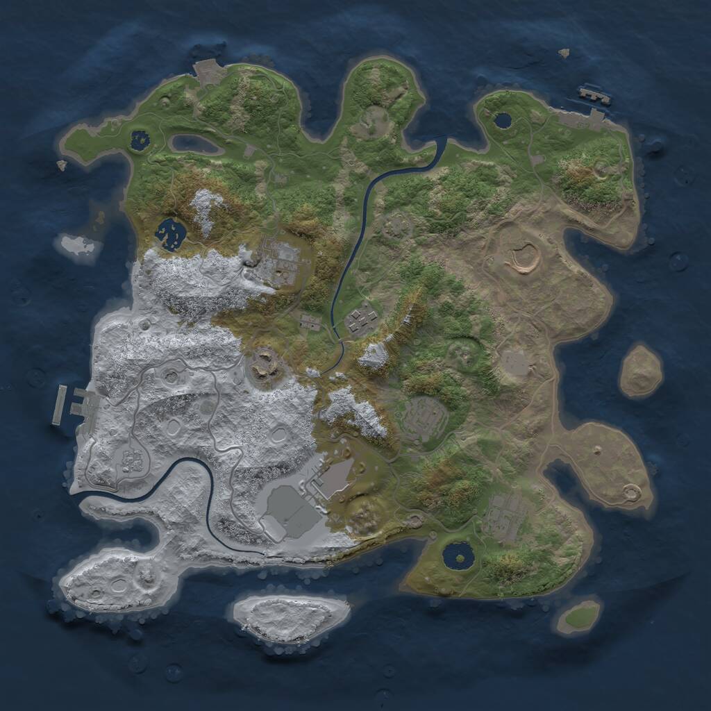 Rust Map: Procedural Map, Size: 3550, Seed: 77180345, 14 Monuments