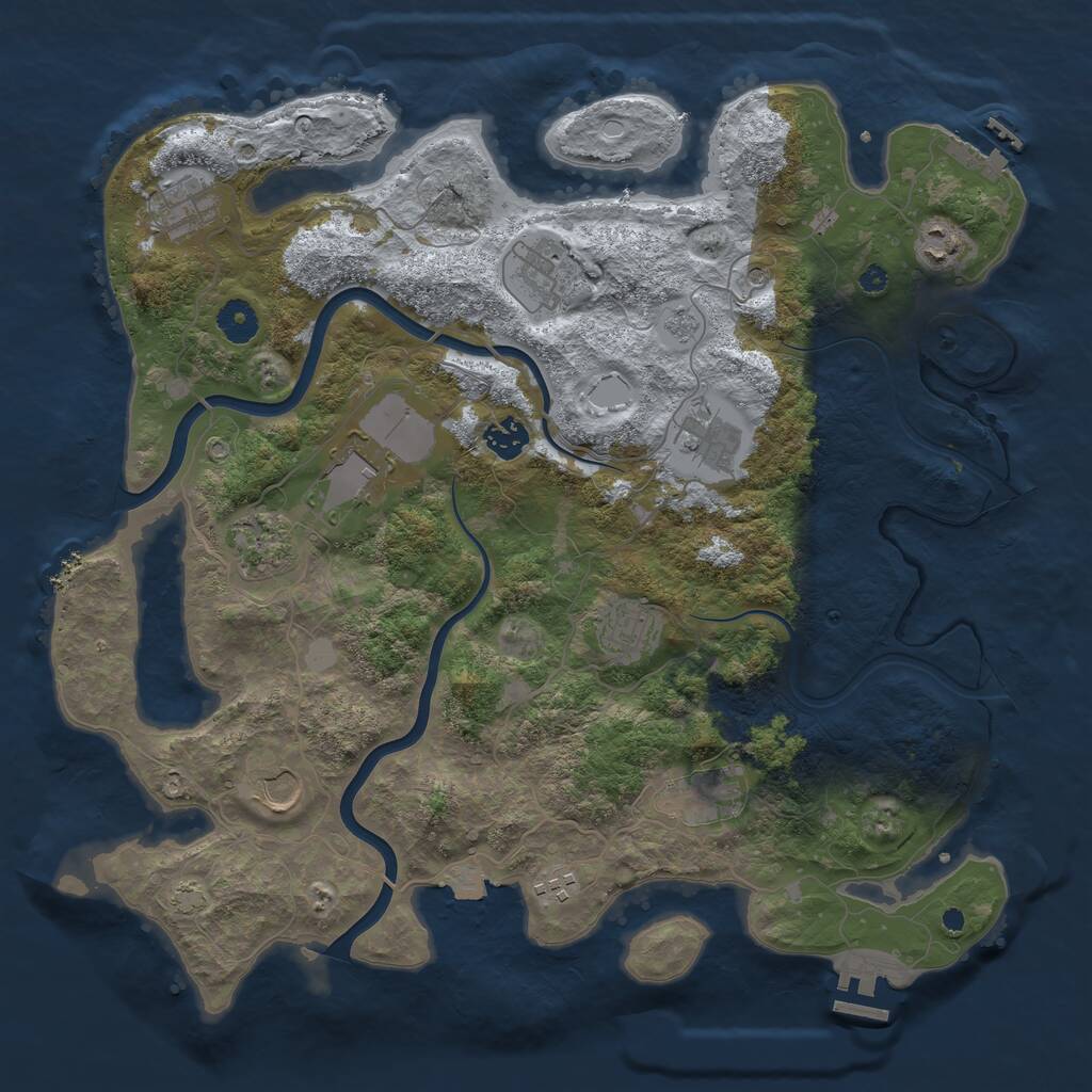 Rust Map: Procedural Map, Size: 3950, Seed: 72205204, 17 Monuments