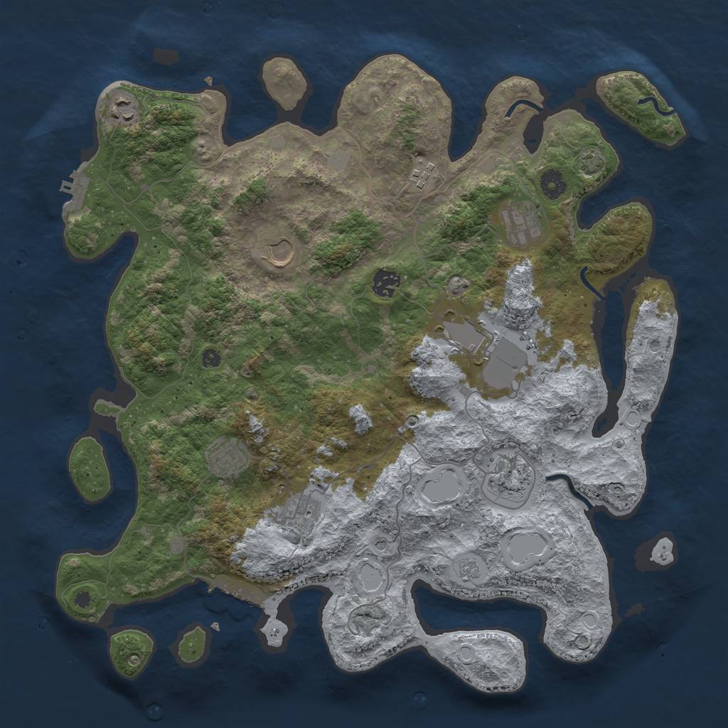 Rust Map: Procedural Map, Size: 3950, Seed: 63413851, 17 Monuments