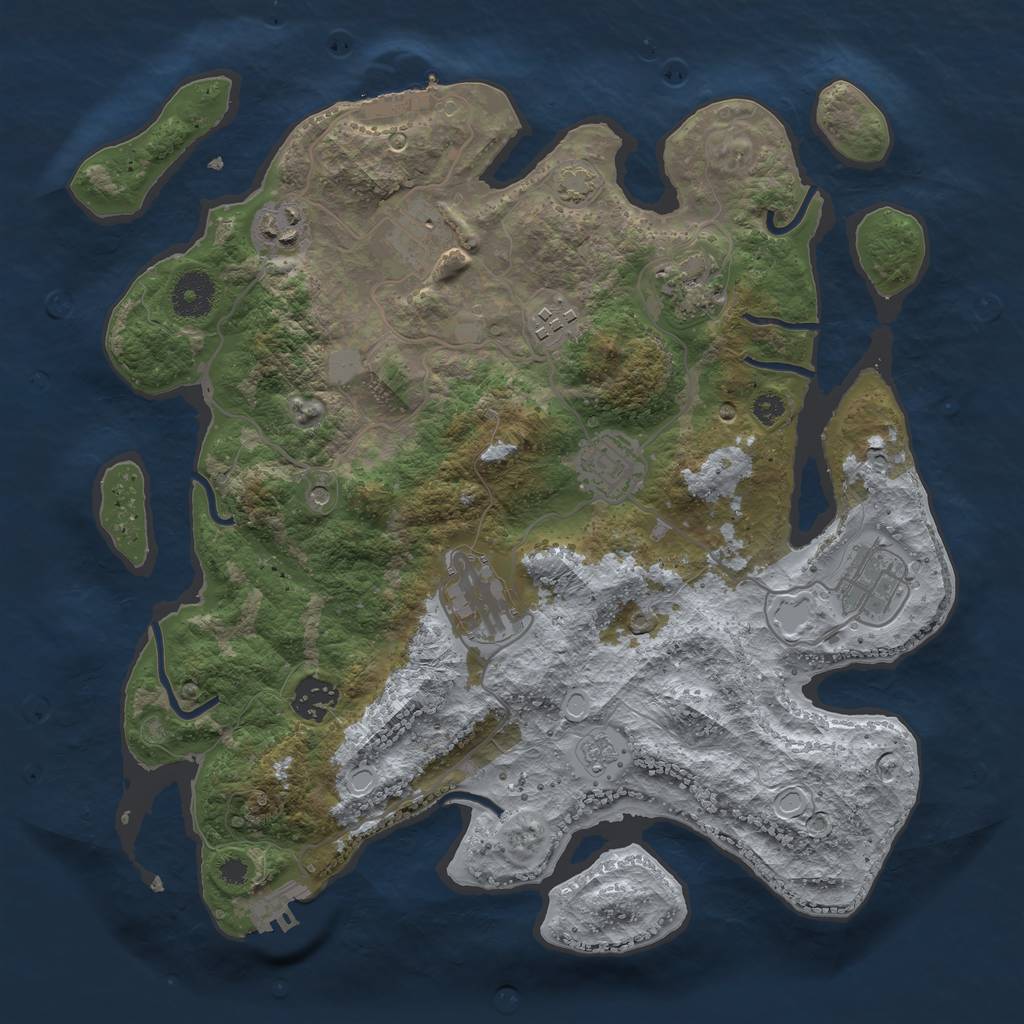 Rust Map: Procedural Map, Size: 3450, Seed: 59011407, 16 Monuments