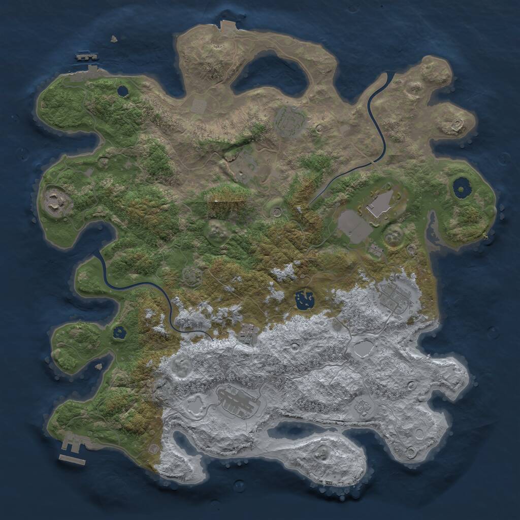 Rust Map: Procedural Map, Size: 3950, Seed: 33094639, 14 Monuments