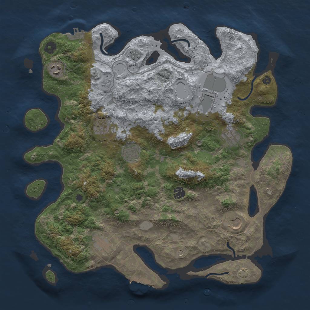 Rust Map: Procedural Map, Size: 3850, Seed: 1689729695, 17 Monuments