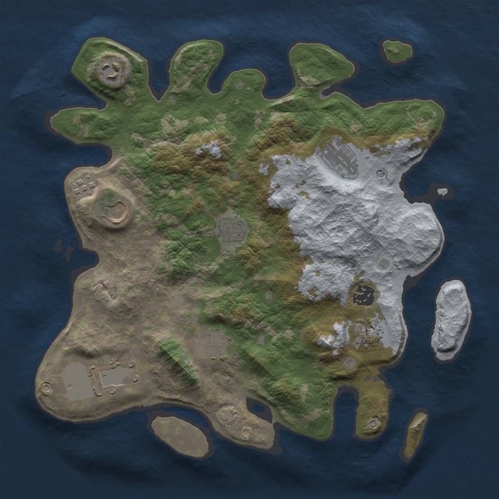 Rust Map: Barren, Size: 3500, Seed: 1331519564, 13 Monuments