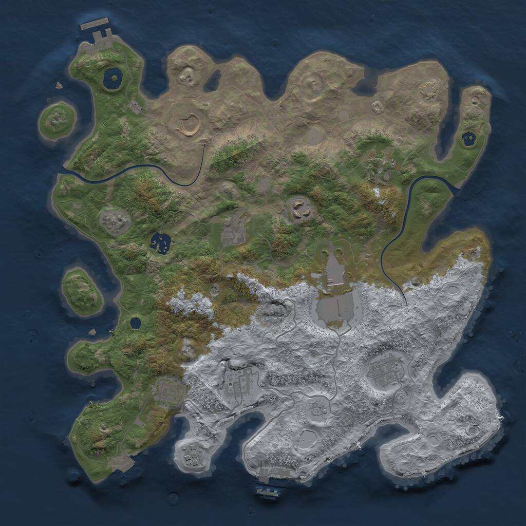 Rust Map: Procedural Map, Size: 3750, Seed: 35883174, 16 Monuments