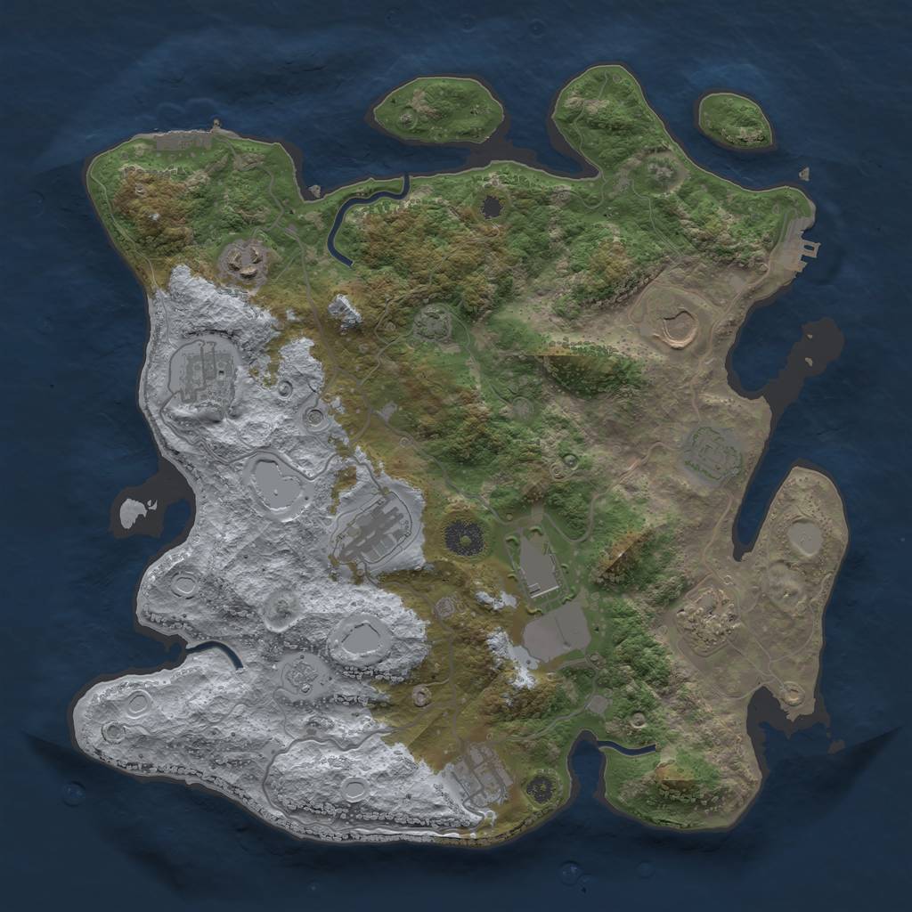 Rust Map: Procedural Map, Size: 3600, Seed: 39893553, 16 Monuments