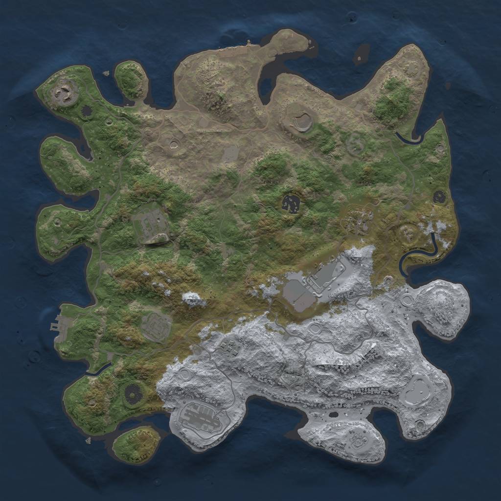 Rust Map: Procedural Map, Size: 4000, Seed: 1235869464, 17 Monuments