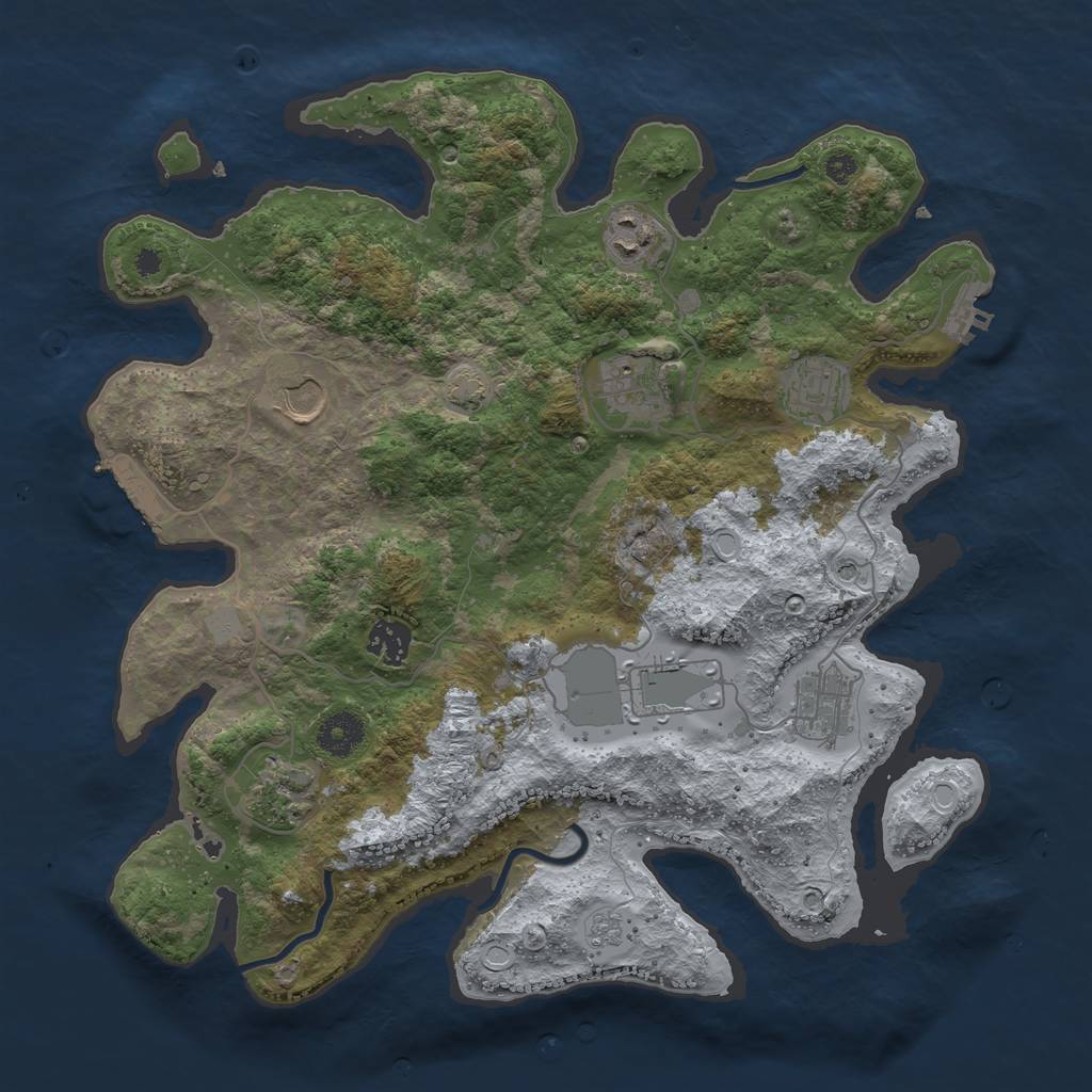 Rust Map: Procedural Map, Size: 3650, Seed: 67206662, 16 Monuments