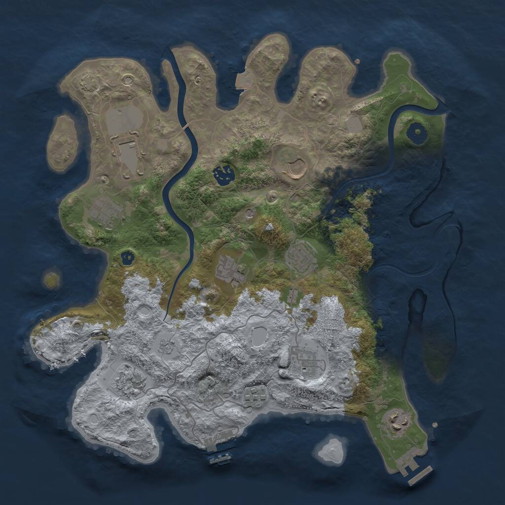Rust Map: Procedural Map, Size: 3650, Seed: 70428934, 16 Monuments