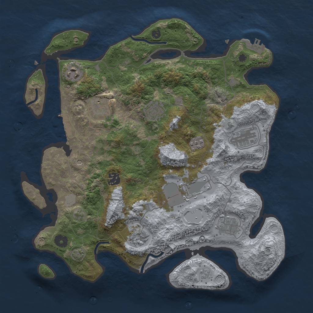 Rust Map: Procedural Map, Size: 3550, Seed: 30469518, 17 Monuments