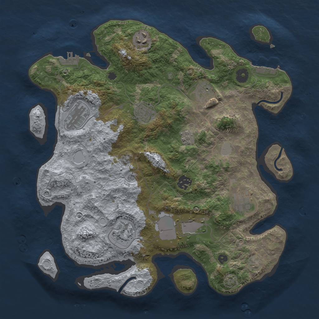 Rust Map: Procedural Map, Size: 3500, Seed: 584635411, 17 Monuments