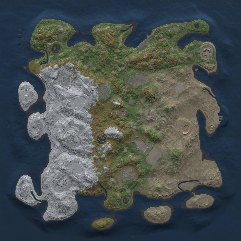 Rust Map: Procedural Map, Size: 3850, Seed: 69988875, 18 Monuments