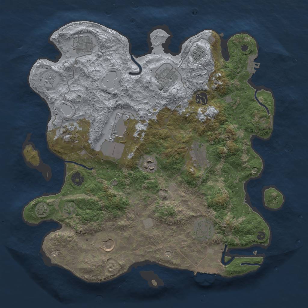 Rust Map: Procedural Map, Size: 3600, Seed: 64534181, 18 Monuments