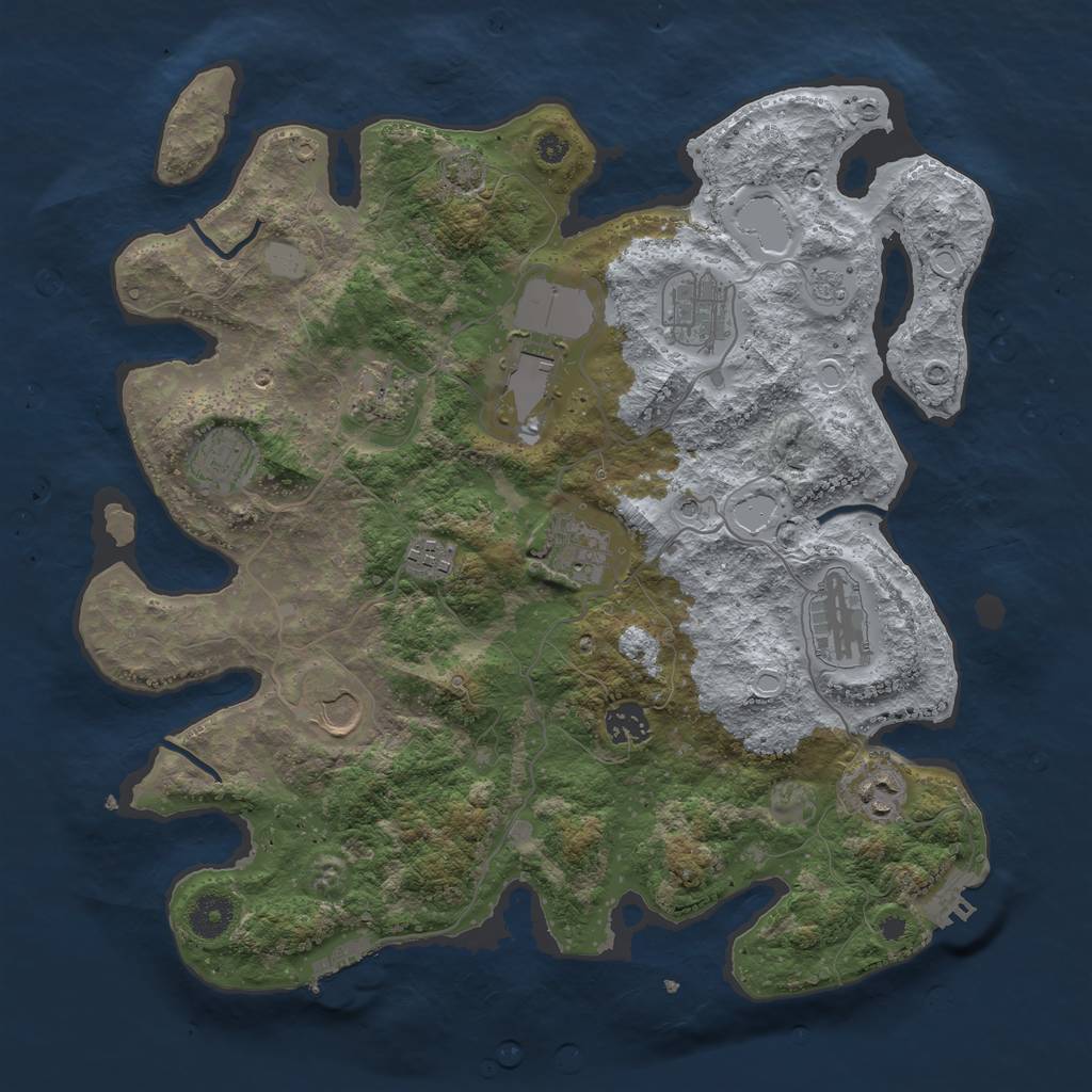 Rust Map: Procedural Map, Size: 3750, Seed: 808909101, 18 Monuments