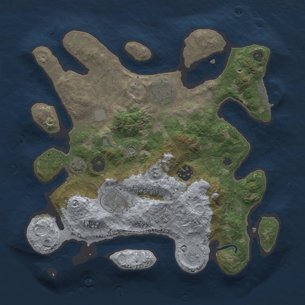 Rust Map: Procedural Map, Size: 3000, Seed: 2072459003, 11 Monuments