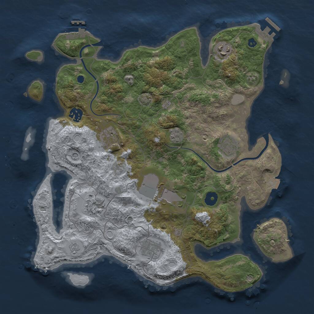 Rust Map: Procedural Map, Size: 3500, Seed: 1225508374, 14 Monuments