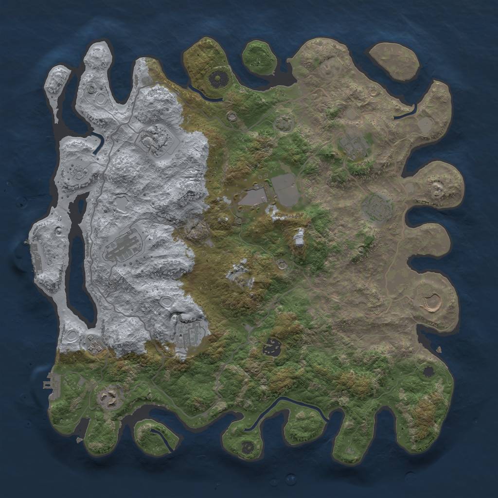 Rust Map: Procedural Map, Size: 4000, Seed: 1321302254, 18 Monuments