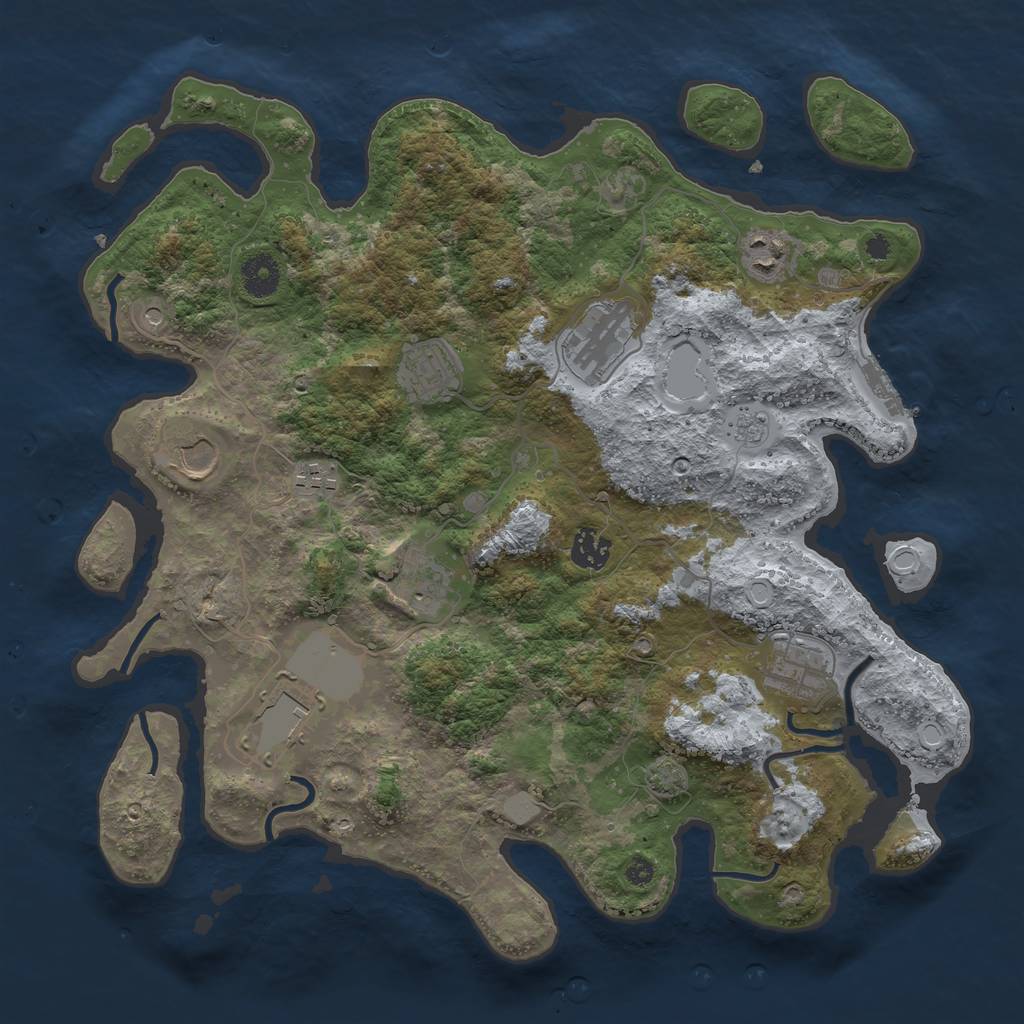 Rust Map: Procedural Map, Size: 3750, Seed: 36332340, 16 Monuments