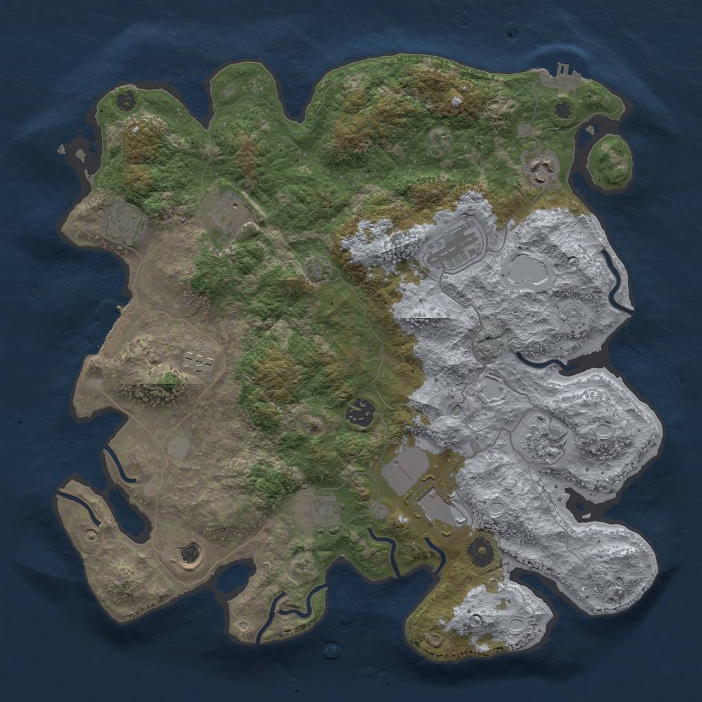 Rust Map: Procedural Map, Size: 3800, Seed: 41254143, 18 Monuments