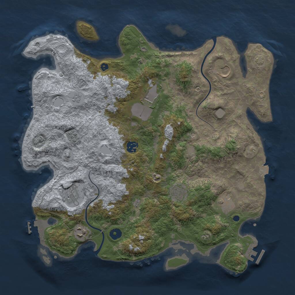 Rust Map: Procedural Map, Size: 3850, Seed: 77633024, 14 Monuments