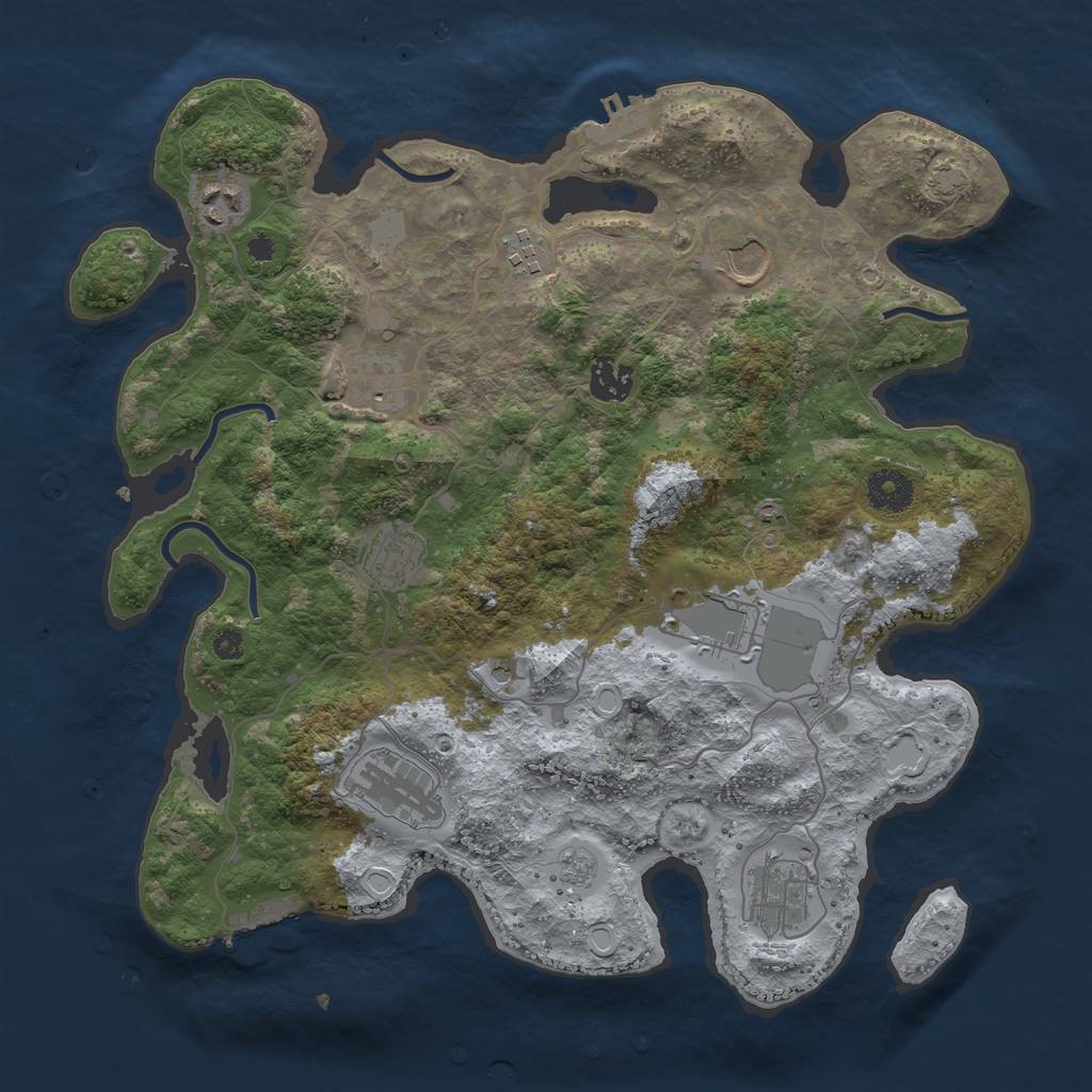 Rust Map: Procedural Map, Size: 3600, Seed: 70862710, 17 Monuments
