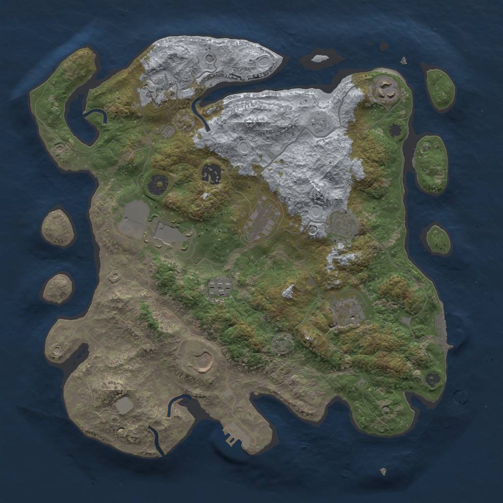 Rust Map: Procedural Map, Size: 3600, Seed: 76864374, 17 Monuments