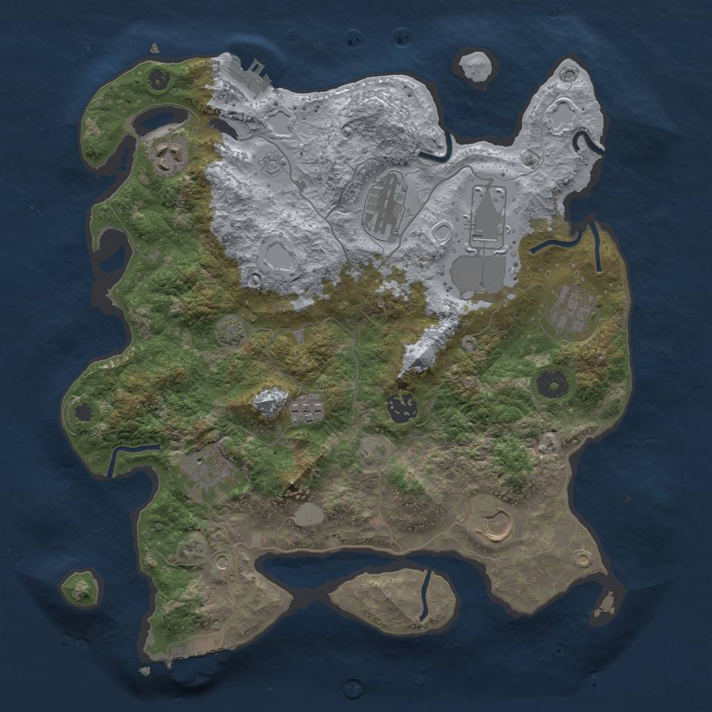 Rust Map: Procedural Map, Size: 3500, Seed: 591369841, 16 Monuments