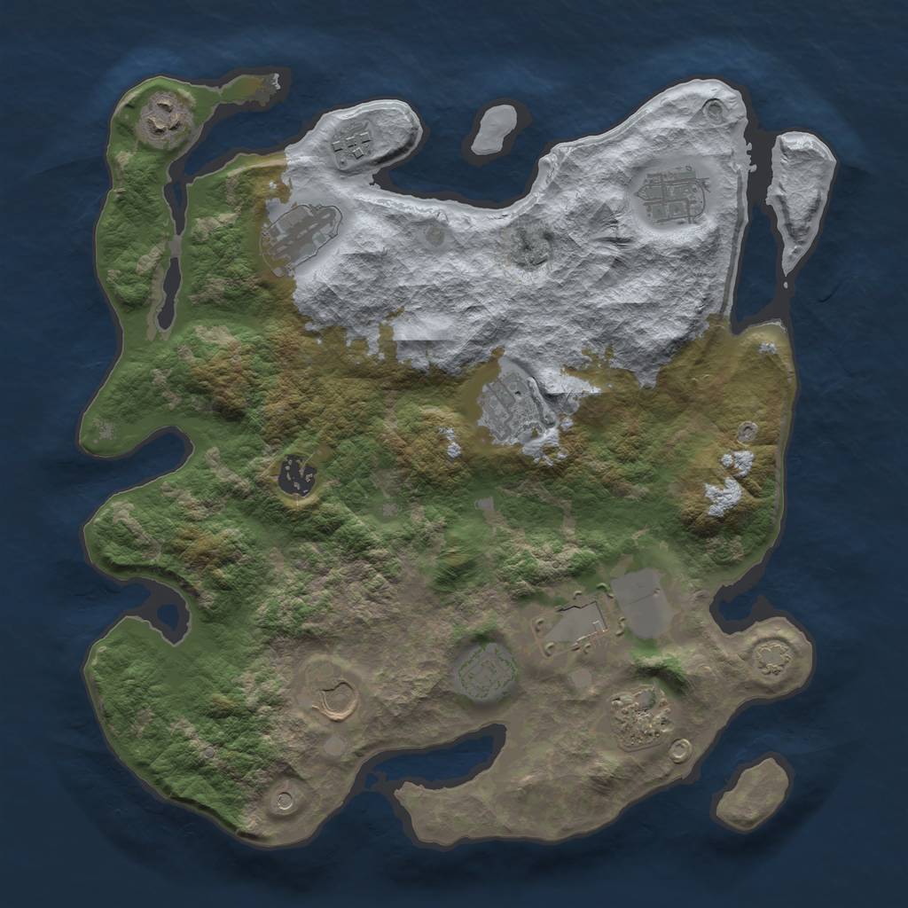 Rust Map: Barren, Size: 3500, Seed: 3262819, 14 Monuments