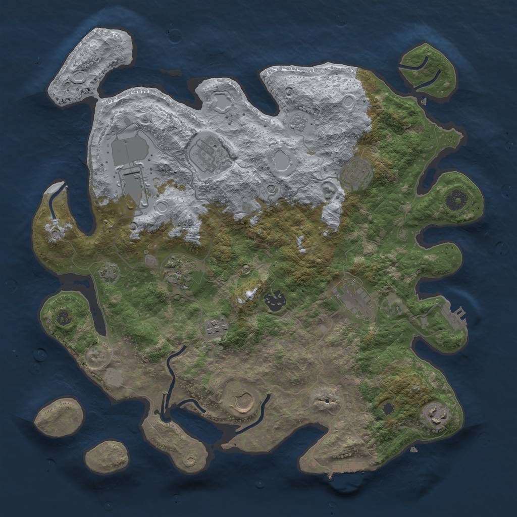 Rust Map: Procedural Map, Size: 3750, Seed: 202867007, 17 Monuments