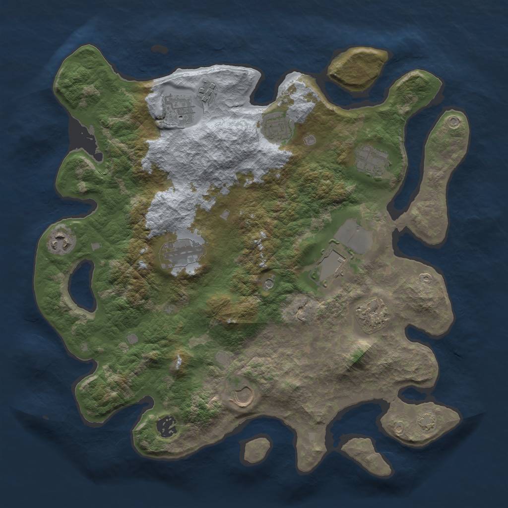 Rust Map: Barren, Size: 3700, Seed: 989776467, 14 Monuments