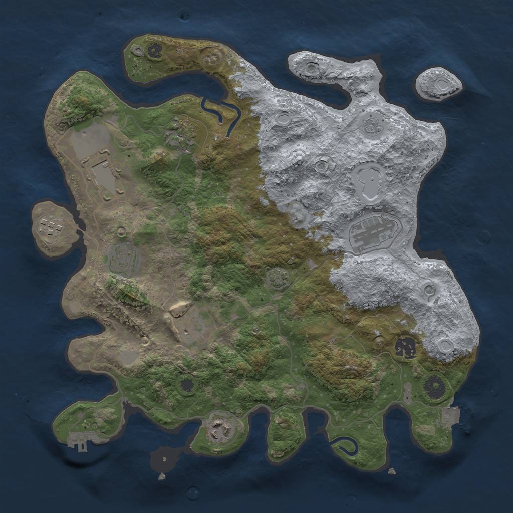 Rust Map: Procedural Map, Size: 3500, Seed: 1689065418, 15 Monuments