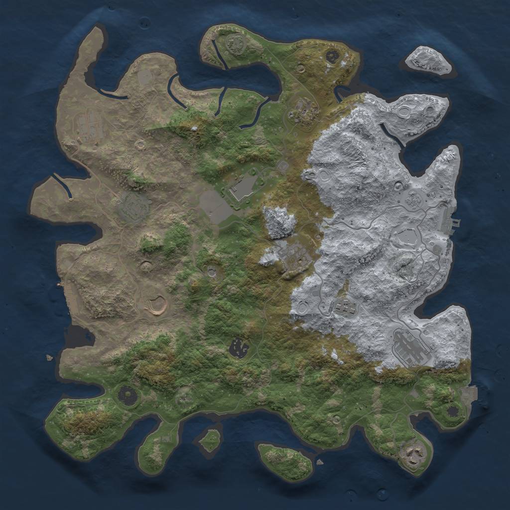 Rust Map: Procedural Map, Size: 3950, Seed: 1360310589, 18 Monuments