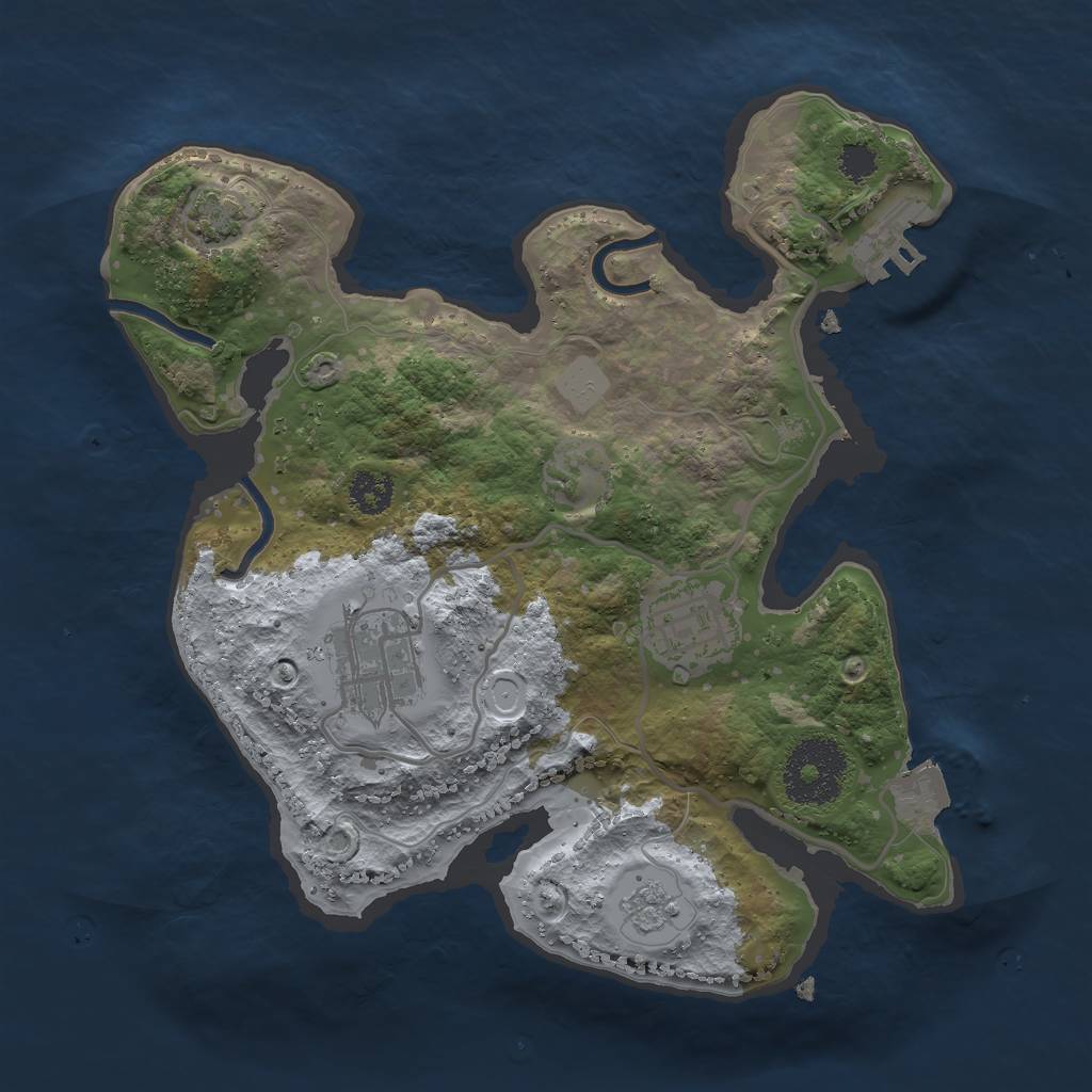 Rust Map: Procedural Map, Size: 2500, Seed: 1285927437, 8 Monuments