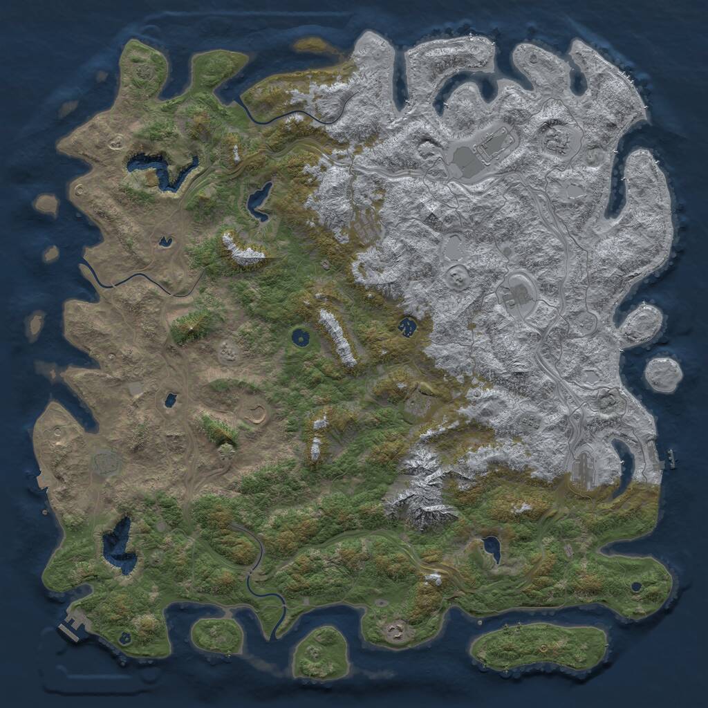 Rust Map: Procedural Map, Size: 6000, Seed: 209348613, 17 Monuments