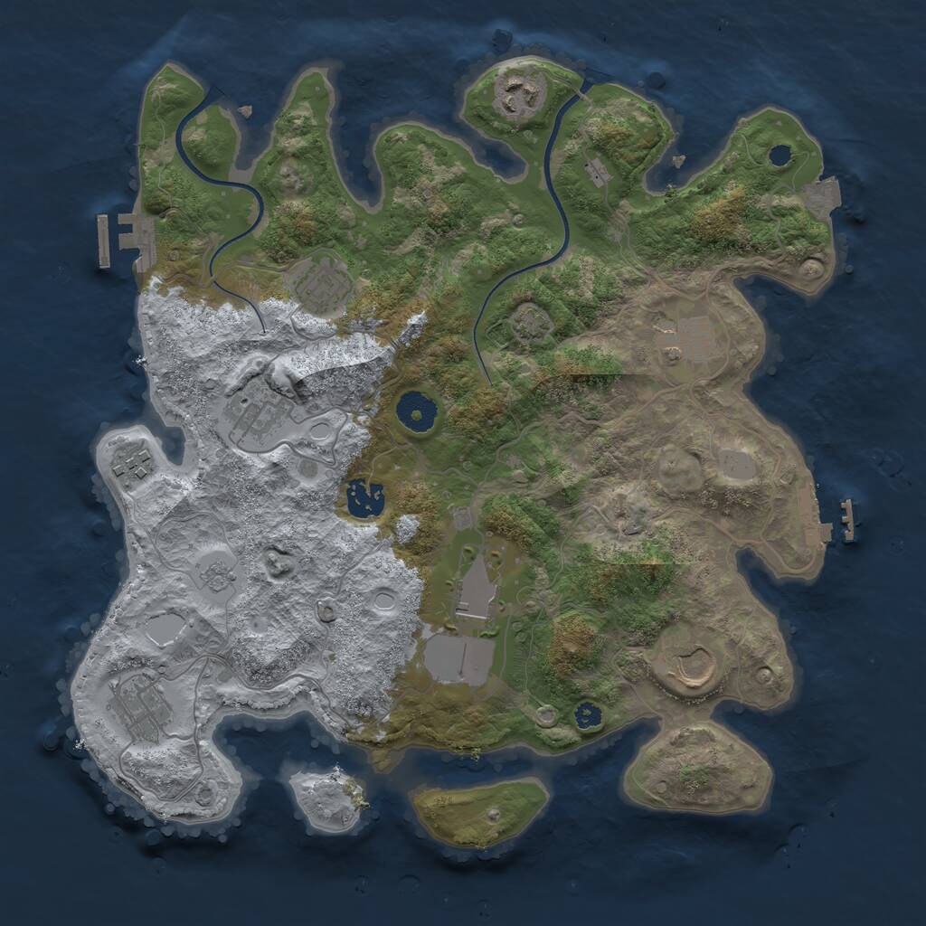 Rust Map: Procedural Map, Size: 3500, Seed: 686729409, 14 Monuments