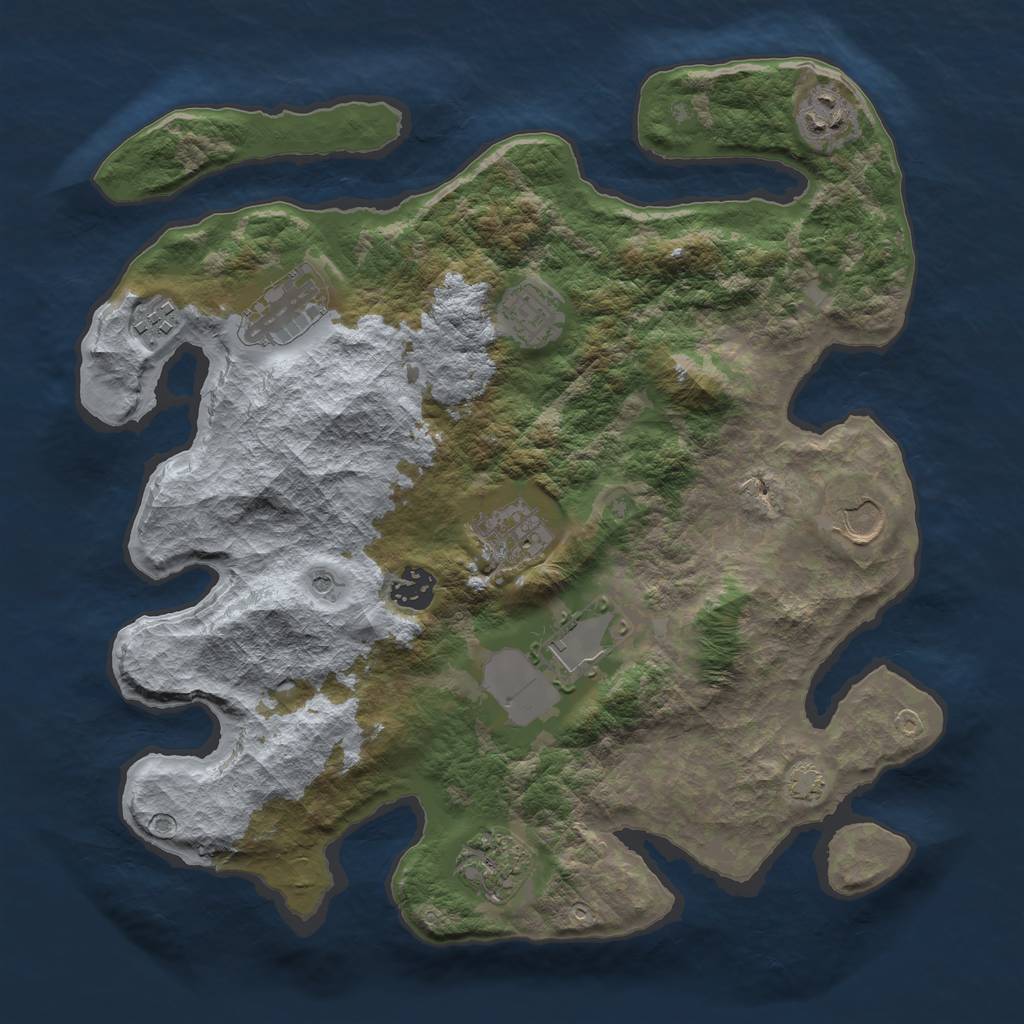 Rust Map: Barren, Size: 3500, Seed: 874271359, 13 Monuments